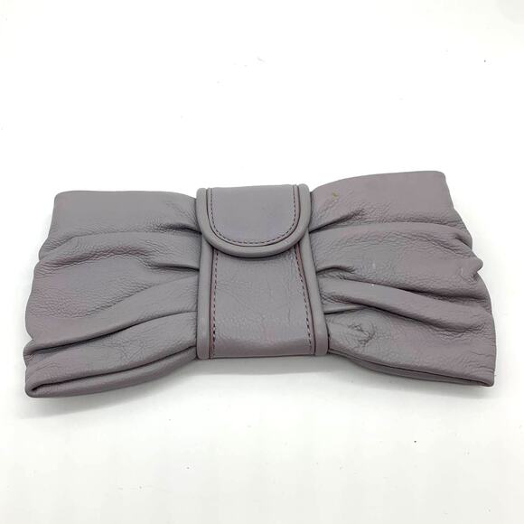Banana Republic Bow Clutch Womens Small Bag Gray Leather Evening Purse - Picture 1 of 7